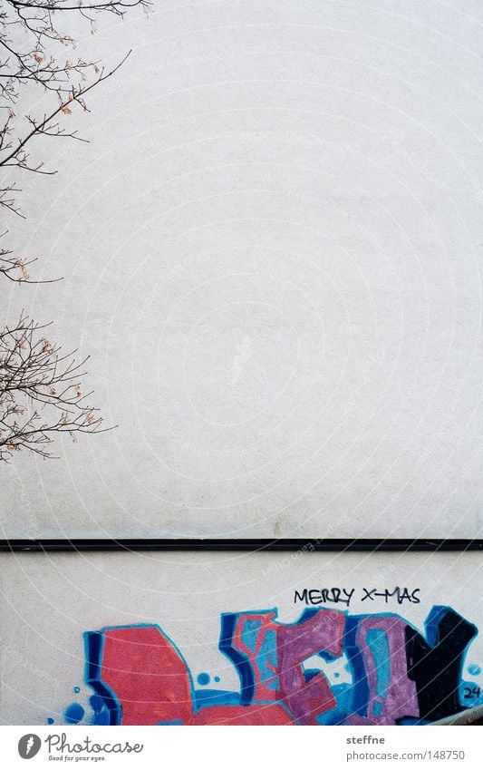 merry x-mas Weihnachten & Advent Wand Haus Graffiti Baum Ast Wunsch endlichhabichaucheinweihnachtsbild