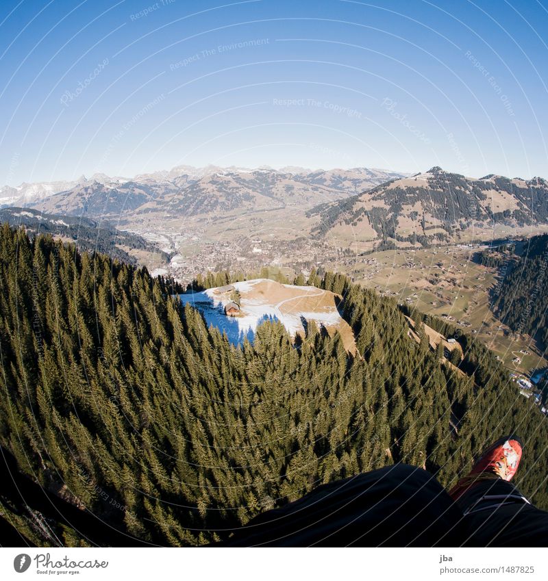 701 Flug nach Gstaad Erholung ruhig Freizeit & Hobby Ausflug Ferne Freiheit Berge u. Gebirge Sport Gleitschirmfliegen Fuß Landschaft Luft Himmel Winter