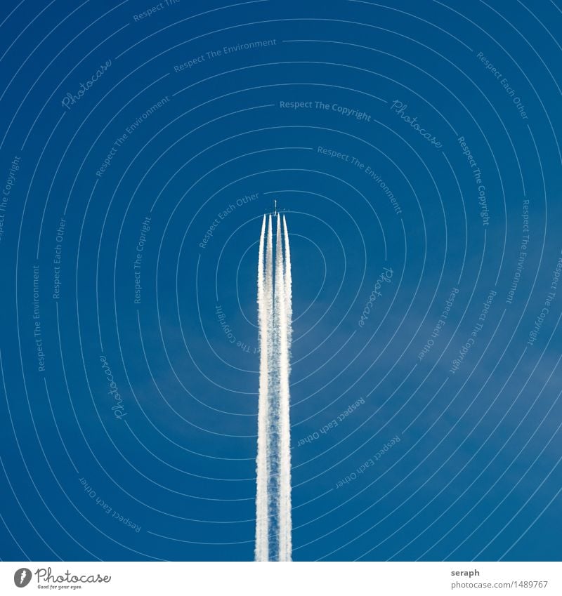 Jet Flugzeug Düsenflugzeug Ferien & Urlaub & Reisen Luft hoch Niveau Reisefotografie Passagierflugzeug Kondensstreifen Wolken Himmel blau Ferne Fernweh