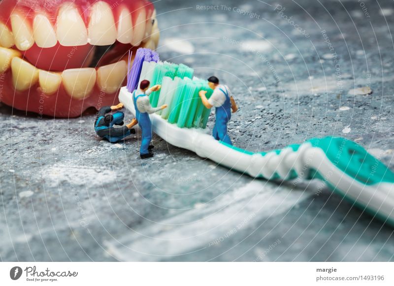 Miniwelten - Zähne putzen Handwerker Arzt Arbeitsplatz Baustelle Gesundheitswesen Mensch maskulin Mann Erwachsene 3 grün rosa Reinlichkeit Sauberkeit Zahnarzt