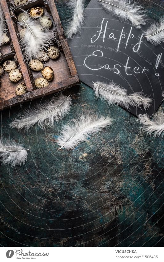 Happy Easter Hintergrund mit Wachteleier Lifestyle Stil Design Leben Tisch Feste & Feiern Ostern Kasten Dekoration & Verzierung Holz retro Tradition
