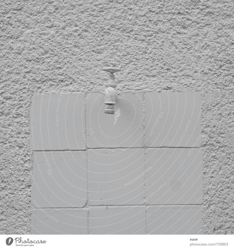 Albino Hahn Stein alt einfach trocken weiß Farbe Wasserhahn Wand Putz Farblosigkeit Wasserversorgung graphisch Design Fliesen u. Kacheln Sanitäranlagen
