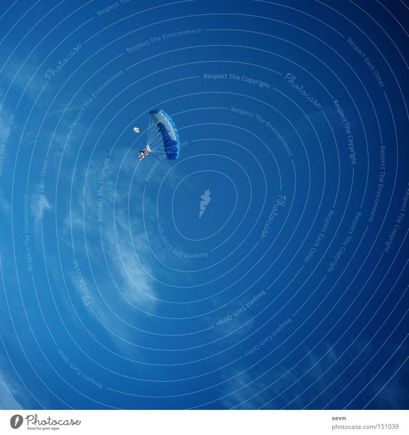 Sky Diving Fallschirmspringen Gleitschirmfliegen tief Höhe hoch Himmel Wolken blau Flugzeug Luft Freude Extremsport Regenschirm Skydive