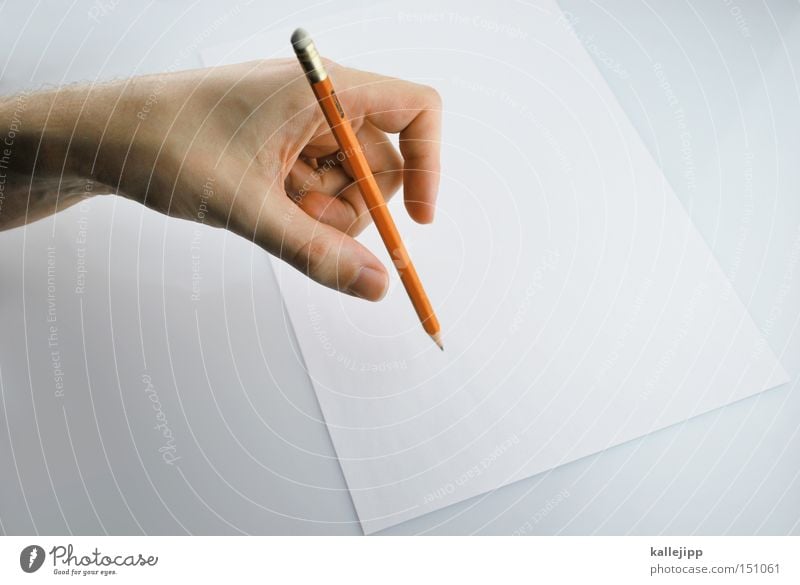linkshänder Hand Bleistift schreiben Brief Blatt Papier Gemälde zeichnen Schweben Surrealismus Mensch PISA-Studie Bildung Schule Studium Schulunterricht