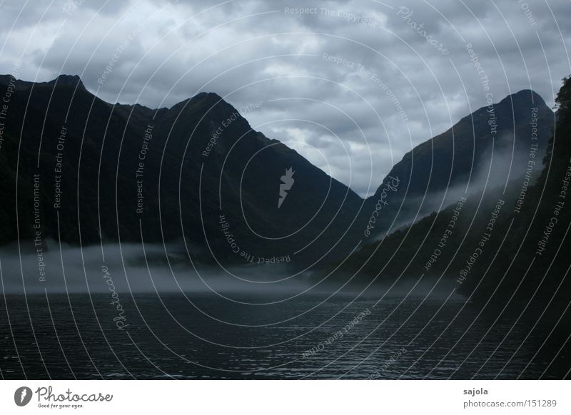 verhangen im fjord Berge u. Gebirge Landschaft Wasser Wolken Nebel Fjord dunkel Stimmung geheimnisvoll Neuseeland mystisch doubtful sound Farbfoto