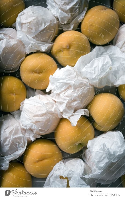 28 [millions of peaches] Frucht Duft Küche Gastronomie lecker saftig Pfirsich Obstkiste Paletten verpackt einpacken fruchtig eingewickelt in papier Farbfoto