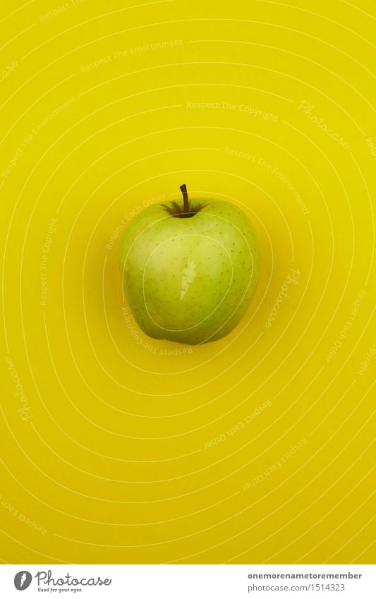 Jammy Apfel auf Gelb Kunst Kunstwerk ästhetisch Apfelernte Apfelschale gelb lecker Gesundheit Gesunde Ernährung vitaminreich Vitamin C hellgrün Farbfoto
