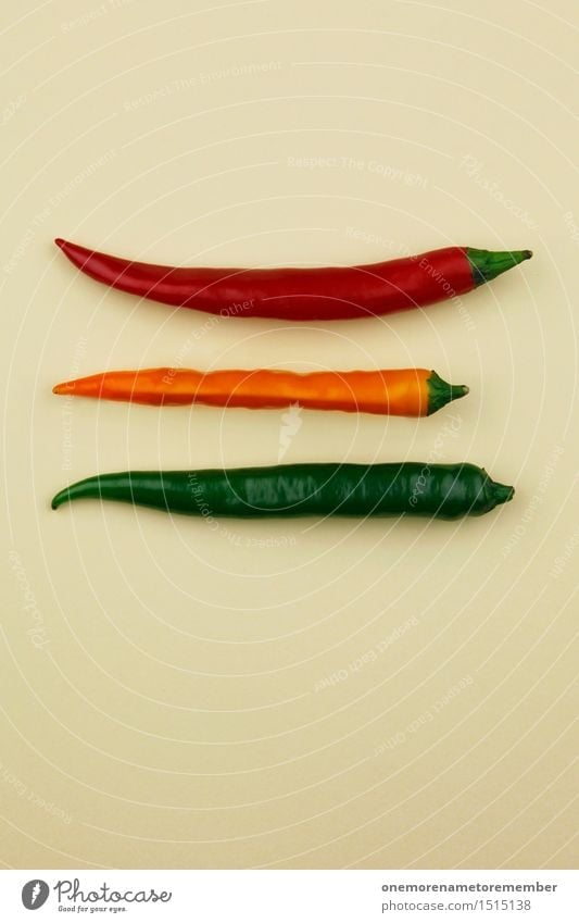 Jammy Chili-Ampel auf Beige Kunst Kunstwerk ästhetisch 3 rot gelb grün beige Scharfer Geschmack Kräuter & Gewürze Küche Team heiß Farbfoto mehrfarbig