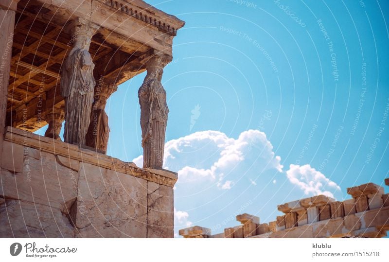 Griechenland, Athen, das alte Portal von Caryatides Ferien & Urlaub & Reisen Tourismus Frau Erwachsene Museum Kultur Landschaft Himmel Ruine Architektur Denkmal