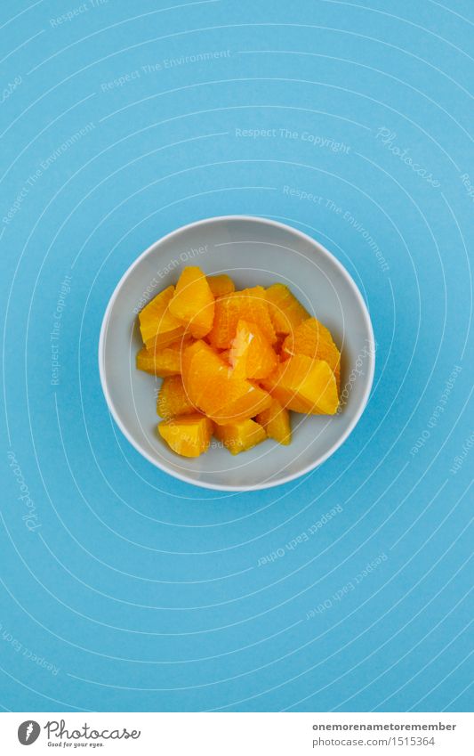 Jammy Orangen-Frühstück auf Blau Kunstwerk ästhetisch Orangenscheibe lecker Teile u. Stücke blau Komplementärfarbe Kontrast Design Appetit & Hunger