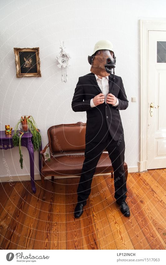 LP.HORSEMAN. XX Veranstaltung ausgehen Karneval Halloween Mann Erwachsene 1 Mensch Mode Schutzbekleidung Anzug Helm Pferd Tier retro Stadt bizarr elegant