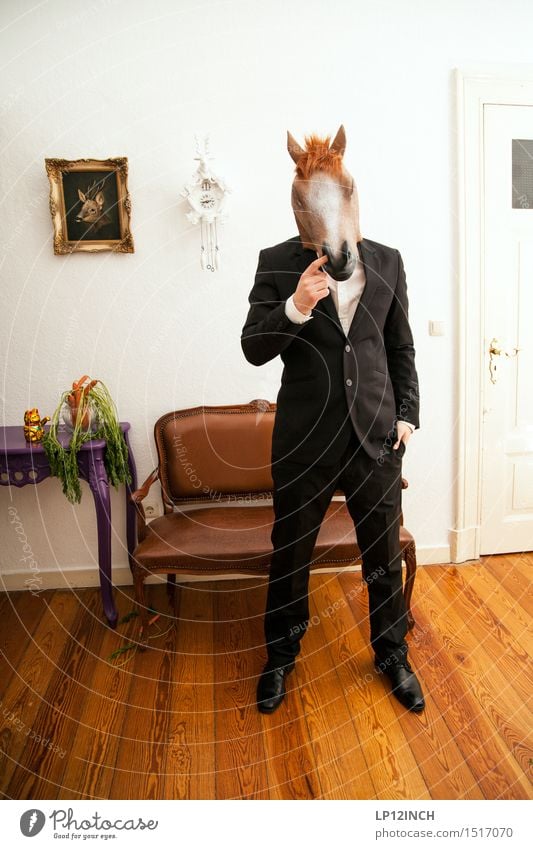 LP.HORSEMAN. XVIII elegant Stil Veranstaltung ausgehen Karneval Halloween maskulin Mann Erwachsene 1 Mensch Mode Anzug Tier Pferd Erotik Stadt verrückt schwarz