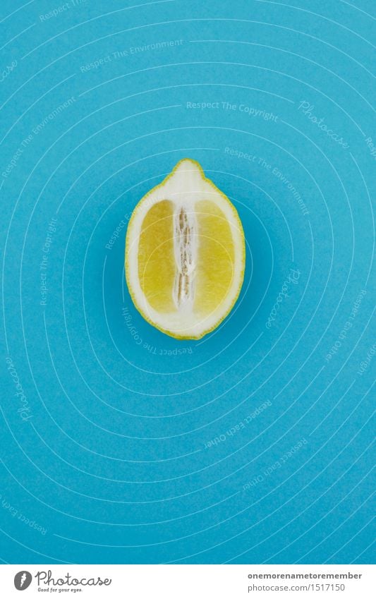 Jammy Zitronen-Hälfte auf Blau Kunst Kunstwerk ästhetisch Zitrusfrüchte Frucht zitronengelb Zitronensaft Zitronenschale Zitronenscheibe blau vitaminreich