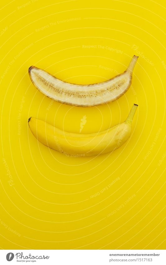 Jammy Bananenhälften auf Gelb Kunst Kunstwerk ästhetisch Bananenplantage Bananenmagazin gelb Gelbstich Teilung Hälfte Frucht Gesundheit Gesunde Ernährung lecker