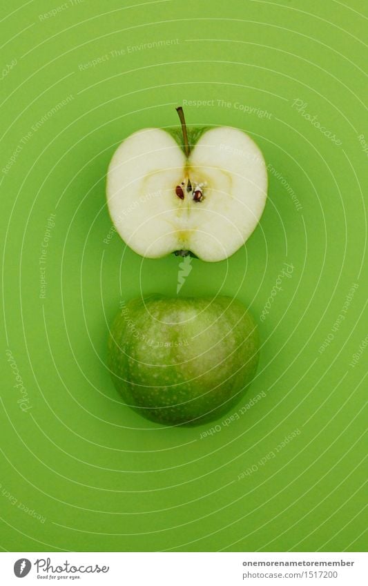 Jammy Apfel-Hälften auf Grün Kunst Kunstwerk ästhetisch Apfel der Erkenntnis Apfelbaum Apfelsaft Apfelernte Apfelschale Apfelstiel Apfelkompott grün