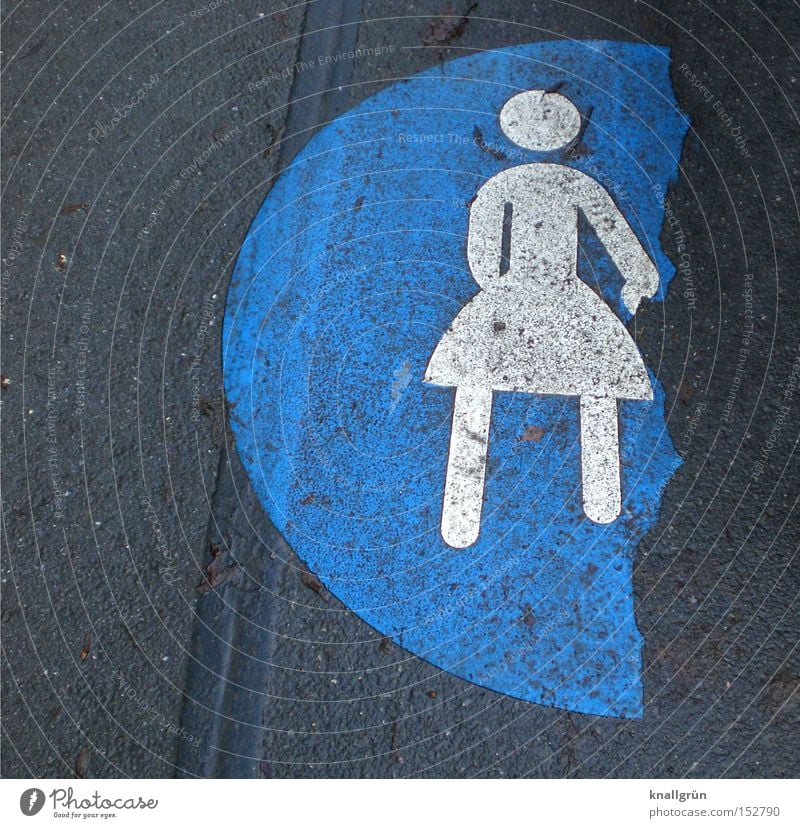 Weiblich, ledig, sucht... Frau Single Einsamkeit Hälfte blau weiß grau Verkehr Zeichen Trennung Piktogramm Verkehrszeichen Straßennamenschild