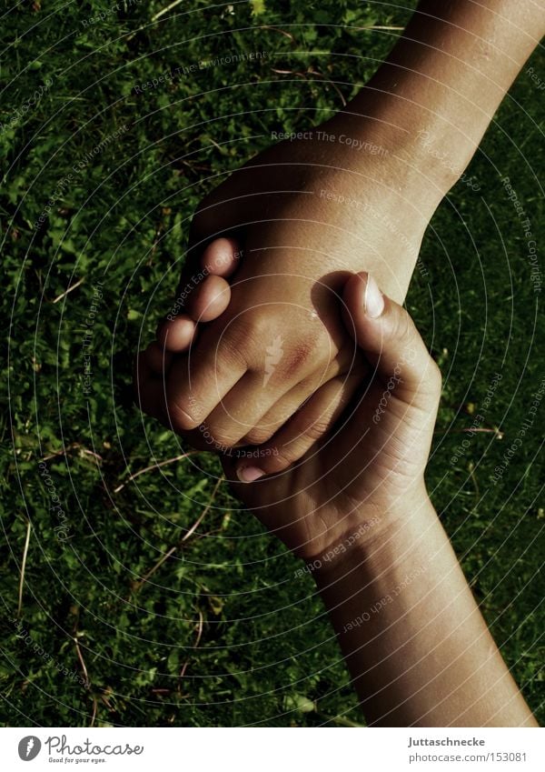 größer als Hand festhalten Hände schütteln Hand in Hand Finger Kommunizieren Vertrauen Kind zusammen Freundschaft Juttaschnecke