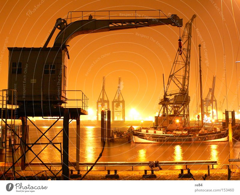 Hamburger Haken Hafen orange Licht Kran Wasser Handel Wirtschaft Ware Güterverkehr & Logistik Industrie Weltwirtschaft