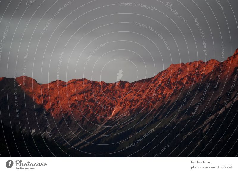 Drama am Alpenhimmel Natur Urelemente Erde Luft Himmel Wolken Klima Berge u. Gebirge Allgäuer Alpen Gipfel dunkel rot Stimmung Horizont Ferne Farbfoto