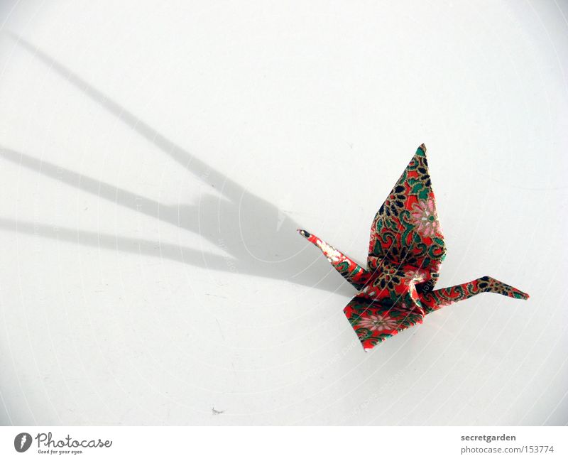 mit fettigen fingern kraniche gebastelt Freizeit & Hobby Handwerk Kunst Tier Vogel Papier fliegen hell Kitsch weiß Kranich Asien Japan gefaltet dramatisch