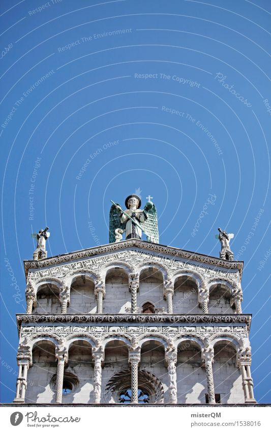 Weißer Turm vor Blau. Kunst Kunstwerk ästhetisch Gebäude Gebäudeteil Gebäudekomplex Italien Toskana blau weiß Altbau historisch Sehenswürdigkeit Siena Farbfoto