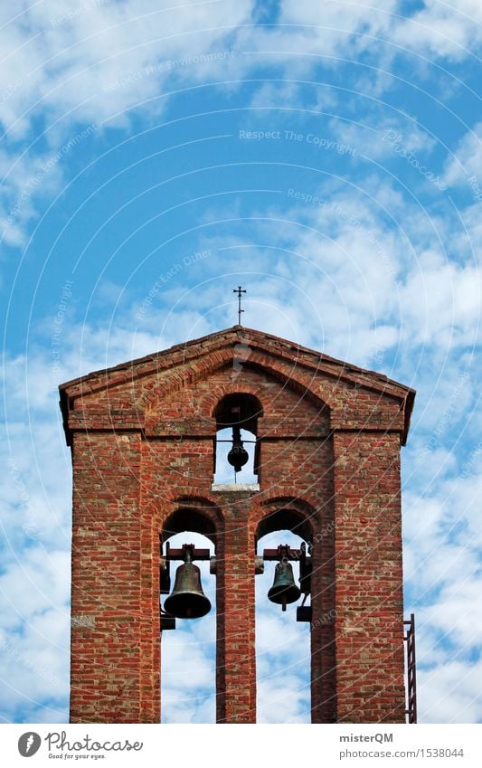 Toskana Turm. Kunst ästhetisch Architektur mediterran Kirche Kirchentag Kirchenglocke Kirchturm Backstein rot blau Italien Farbfoto mehrfarbig Außenaufnahme