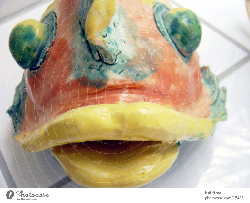 Das Ungeheuer Keramik mehrfarbig simpel Handwerk Fisch Selbsterstellt große Augen Makroaufnahme