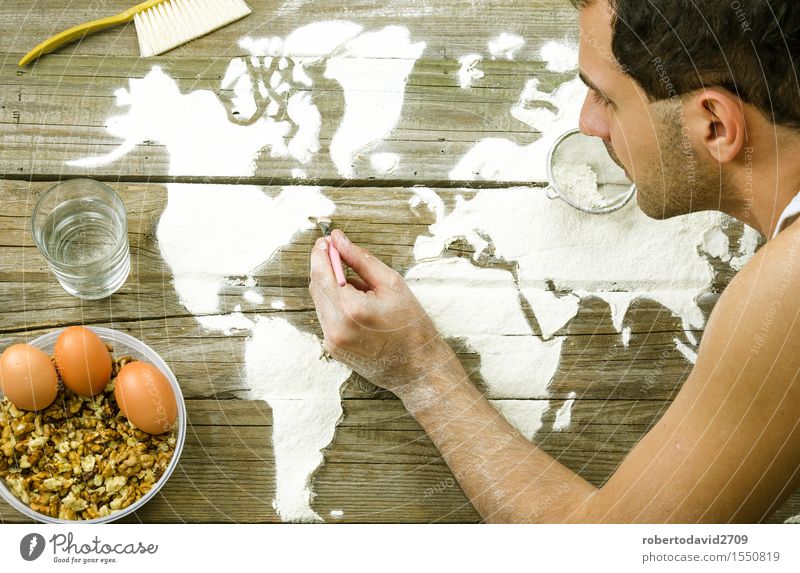 Zeichnen von Karten der Welt mit Mehl Teigwaren Backwaren Brot Freizeit & Hobby Ferien & Urlaub & Reisen Dekoration & Verzierung Koch Handwerk Business Kunst