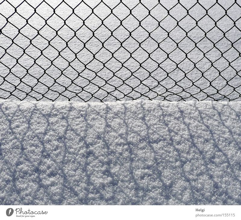 Maschendrahtzaun ... Zaun Draht Winter Januar Schnee kalt Licht Schatten Muster Strukturen & Formen schwarz weiß obskur Helgi
