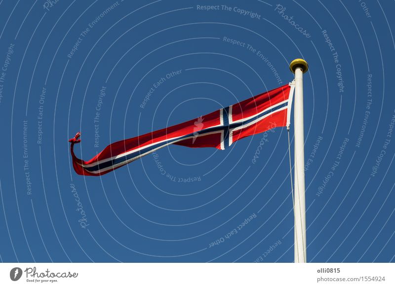 Norwegische Flagge Sommer Feste & Feiern Erde Himmel Wolken Wind Fahne dünn lang blau Selbstständigkeit Europa Norwegen Norweger Norwegische Kultur