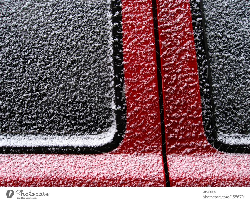 Flakes Farbfoto Außenaufnahme abstrakt Strukturen & Formen Design Schnee Eis Frost Tür Glas Metall Linie Streifen ästhetisch außergewöhnlich Coolness kalt rot