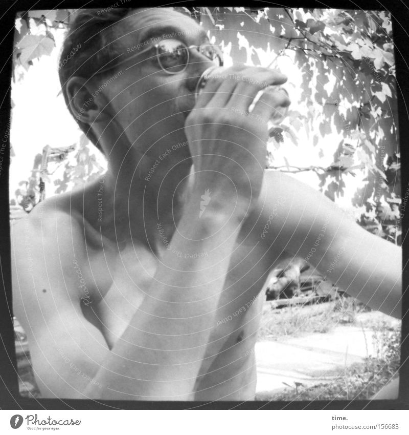 Prost Jungs! Getränk trinken maskulin Mann Erwachsene Sommer Schönes Wetter Pflanze Brille kurzhaarig beobachten Freundlichkeit Fröhlichkeit selbstbewußt