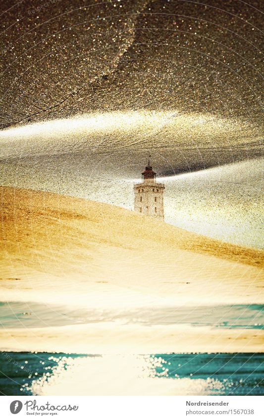Abstrakt Ferien & Urlaub & Reisen Ferne Urelemente Sand Wasser Küste Strand Nordsee Meer Leuchtturm Bauwerk Gebäude Architektur Schifffahrt glänzend träumen