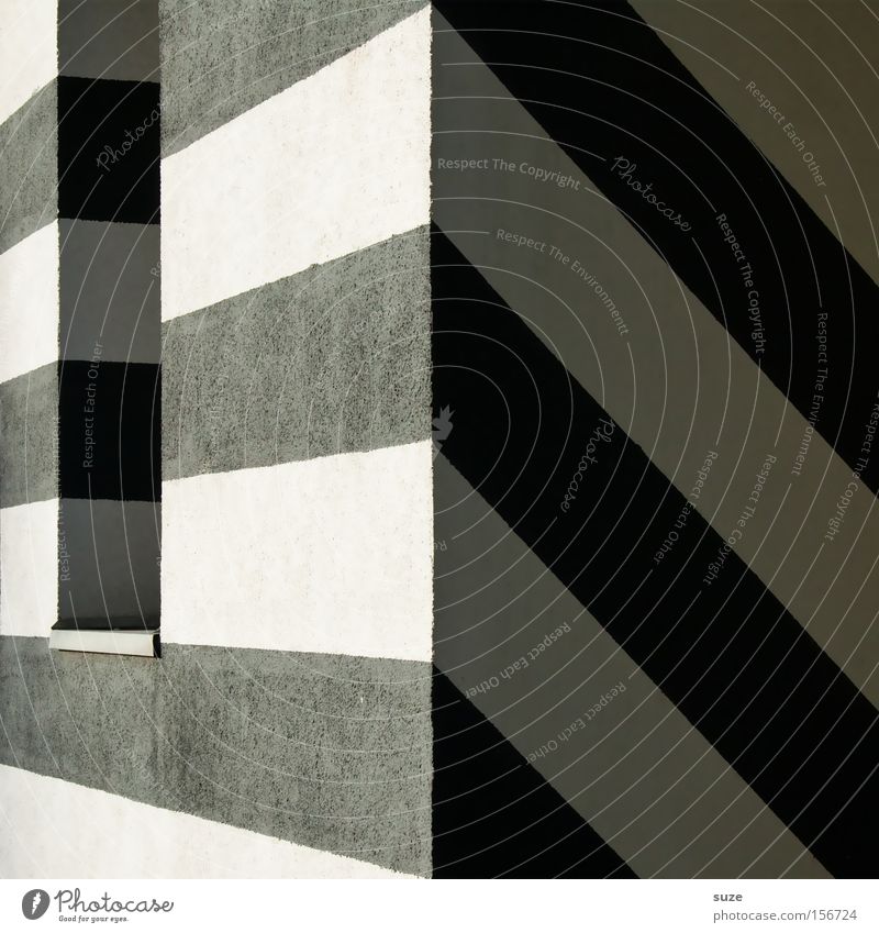 Zebra um die Ecke Design Haus Kunst Architektur Fenster Linie Streifen eckig einfach schwarz weiß Perspektive Eckgebäude hypnotisch Geometrie graphisch Stil