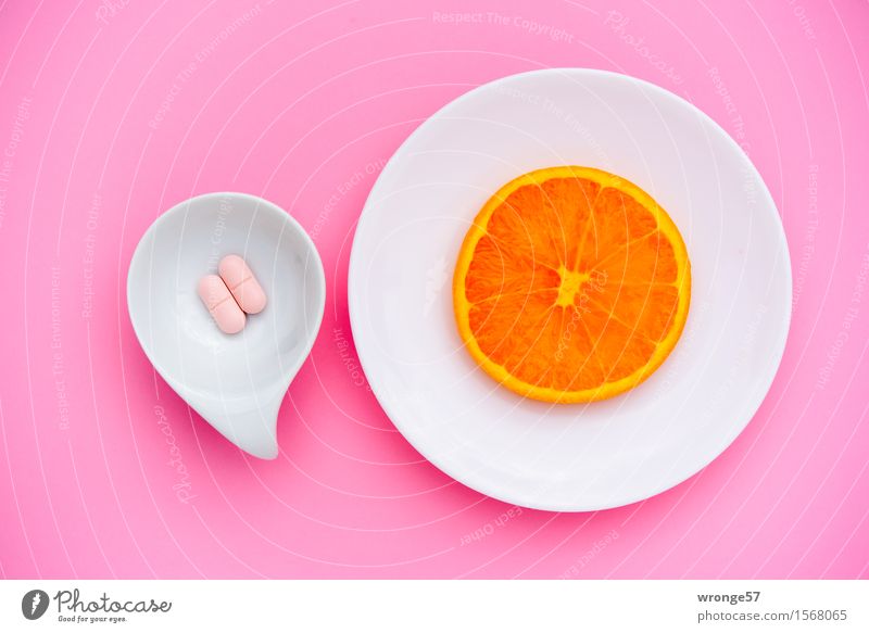Vitamincocktail III Lebensmittel Frucht Orange Nahrungsergänzungsmittel Ernährung rosa weiß Tablette Orangenscheibe Schalen & Schüsseln Teller