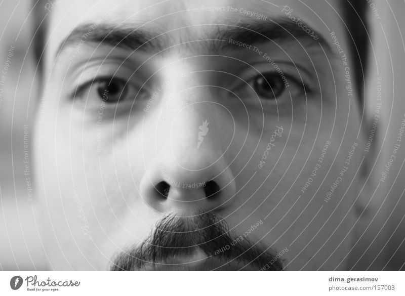 Augen Mann Nase Oberlippenbart Schwarzweißfoto Porträt Stil Angst Panik Aussehen