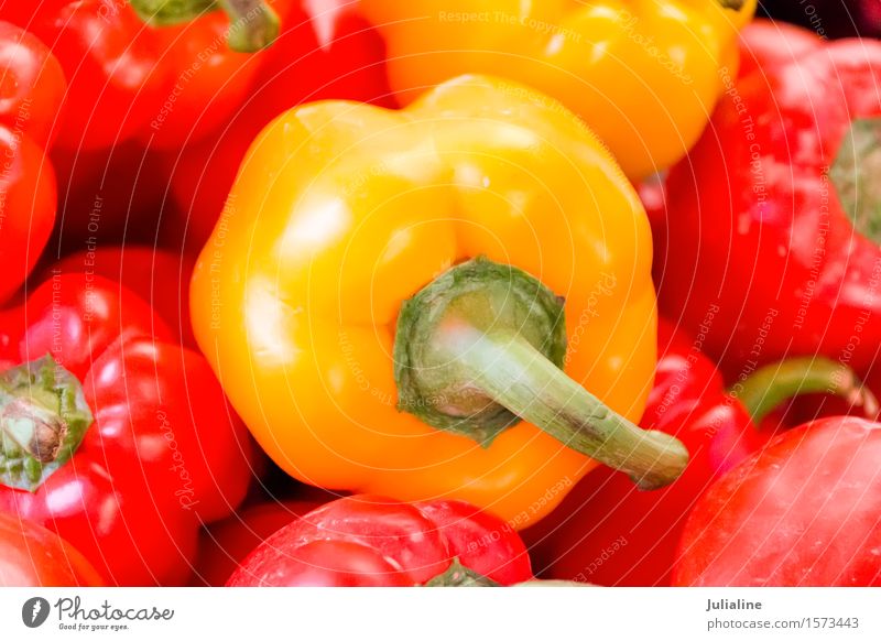 Roter und gelber roher Pfeffer Gemüse Vegetarische Ernährung rot Paprika Lebensmittel orange Klingel Gesundheit reif farbenfroh organisch Farbfoto