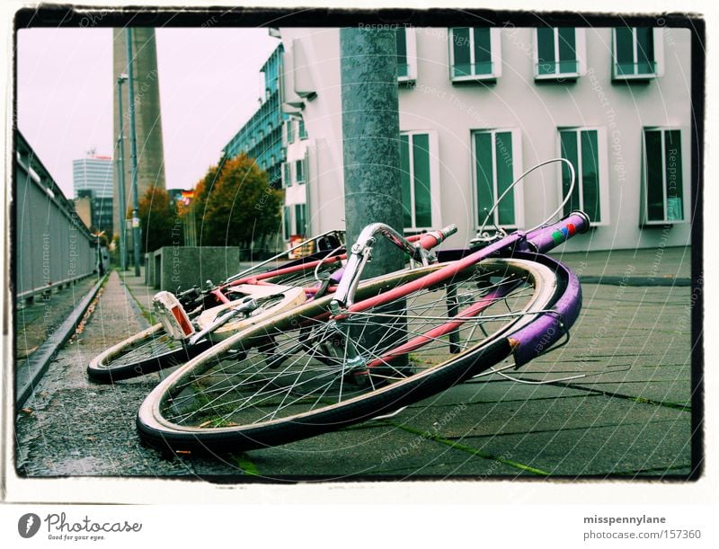 farbtupfer Fahrrad Düsseldorf Rhein rosa violett Rad Uferpromenade Beton Verkehrswege medienpark