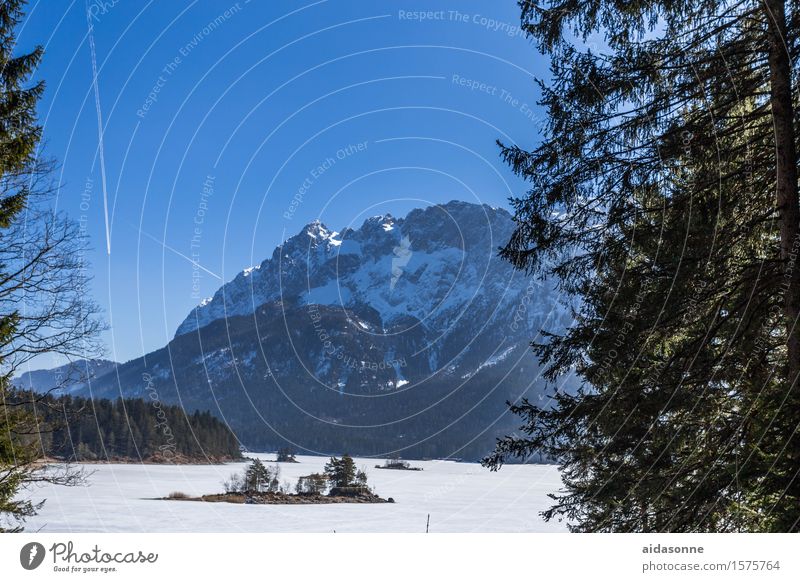 eibsee Landschaft Frühling Winter Schönes Wetter Alpen Berge u. Gebirge Schneebedeckte Gipfel See Eibsee Glück Zufriedenheit achtsam Vorsicht Gelassenheit ruhig