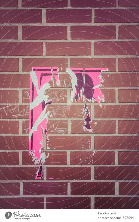 ungeliebtes Plakat Gebäude Mauer Wand Fassade Stein Linie braun rosa Einladung Plakatwand plakatiert Backstein kaputt Verbote Graffiti Werbung Demontage