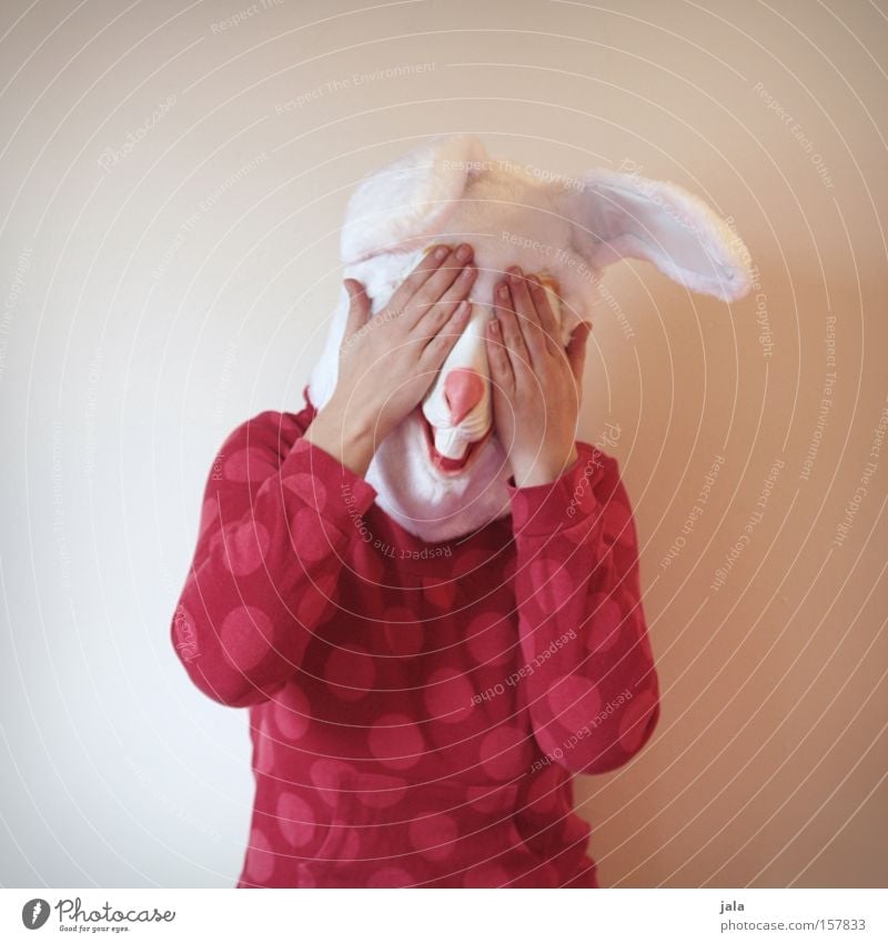 ...schnell die Augen zuhalten Hase & Kaninchen Osterhase Ostern Karneval verkleiden Tier weiß lustig Frau Karnevalskostüm Kostüm verstecken Freude