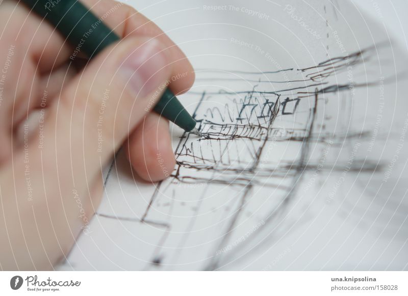 skizzieren Handwerk Gemälde Architektur Papier Zettel Schreibstift Linie zeichnen Entwurf Stadtentwicklung planen Zeichnung Innenaufnahme Detailaufnahme