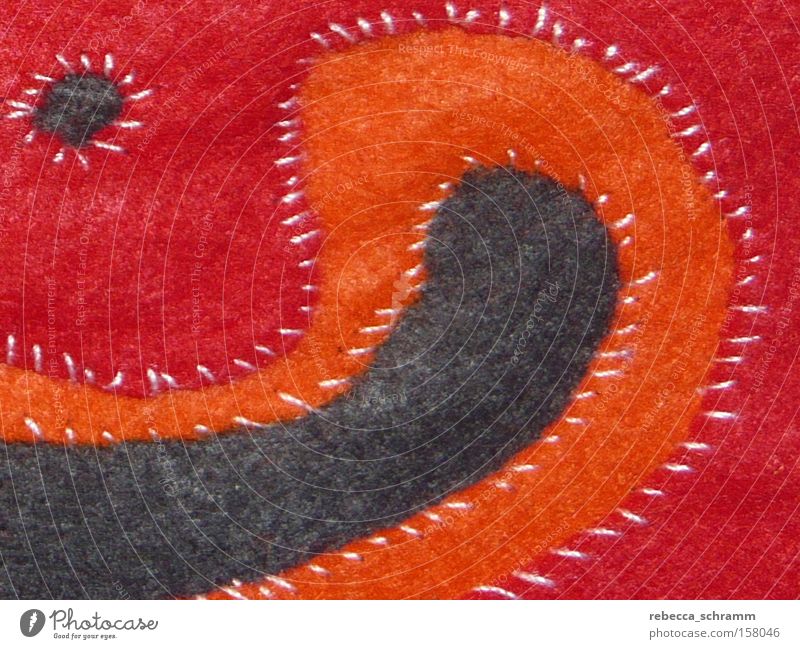Mola-Technik Filz Makroaufnahme Textilien orange rot Nähen Muster Handwerk Bekleidung Kunst Kultur Molakana Kuna Überwendlingsstich