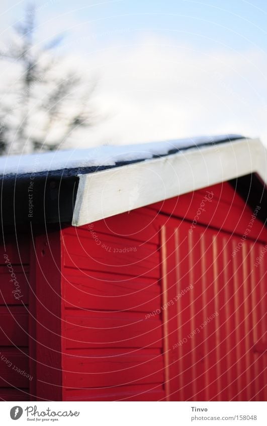 Haus am Schnee Holzhütte rot knallig Dach Winter Skihütte Bildausschnitt Gartenhaus Scheune Schwedenhaus Hüttenzauber Farbe