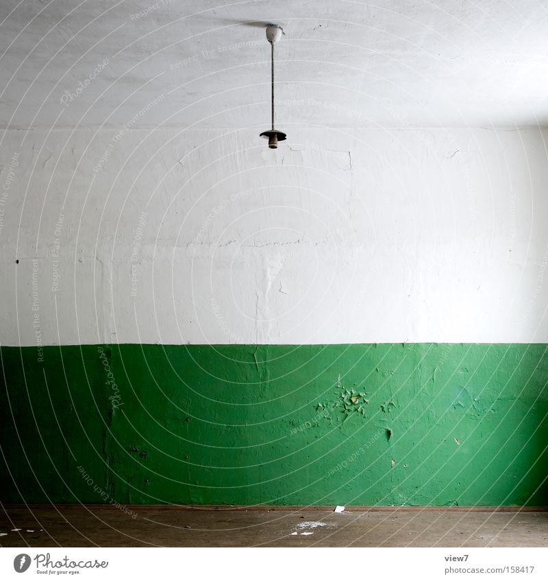 grün Farbe Anstrich Lack Wand Tapete Strukturen & Formen Ordnung Lampe leer Umzug (Wohnungswechsel) Verfall Bodenbelag Putz Raum Örtlichkeit Detailaufnahme