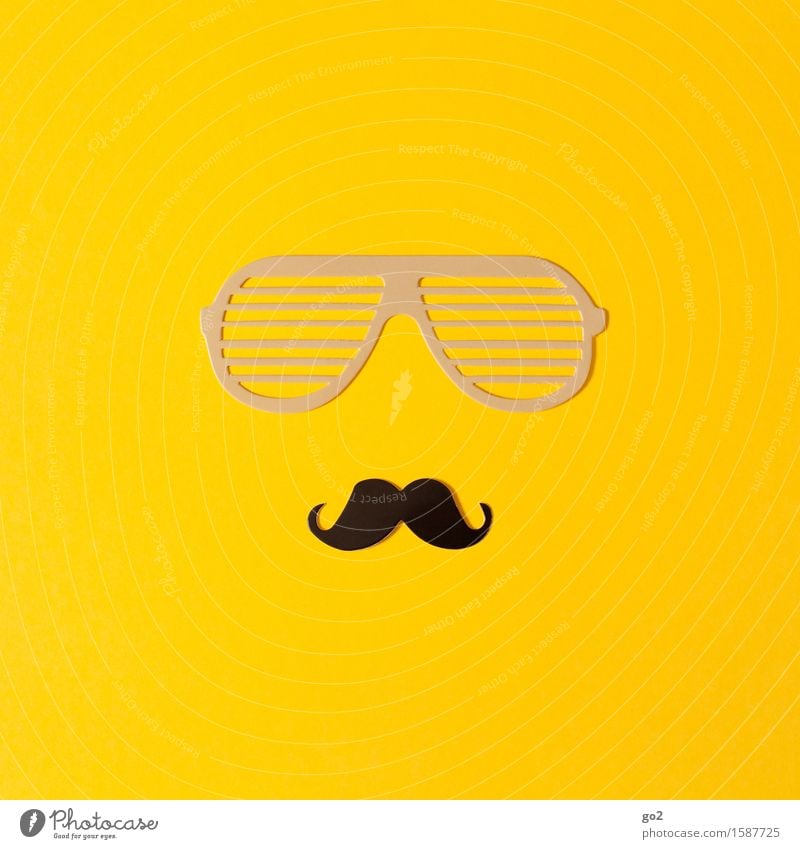 Brille und Bart Lifestyle Stil Freizeit & Hobby Basteln Papier Sonnenbrille Oberlippenbart Coolness einzigartig gelb Design Macho Machogehabe maskulin Farbfoto