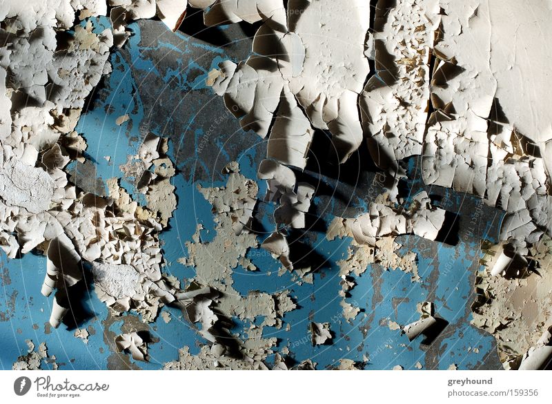Hautverlust Putz abblättern alt Ruine Einsamkeit Tapete blau trist verfallen Vergänglichkeit wandfarbe