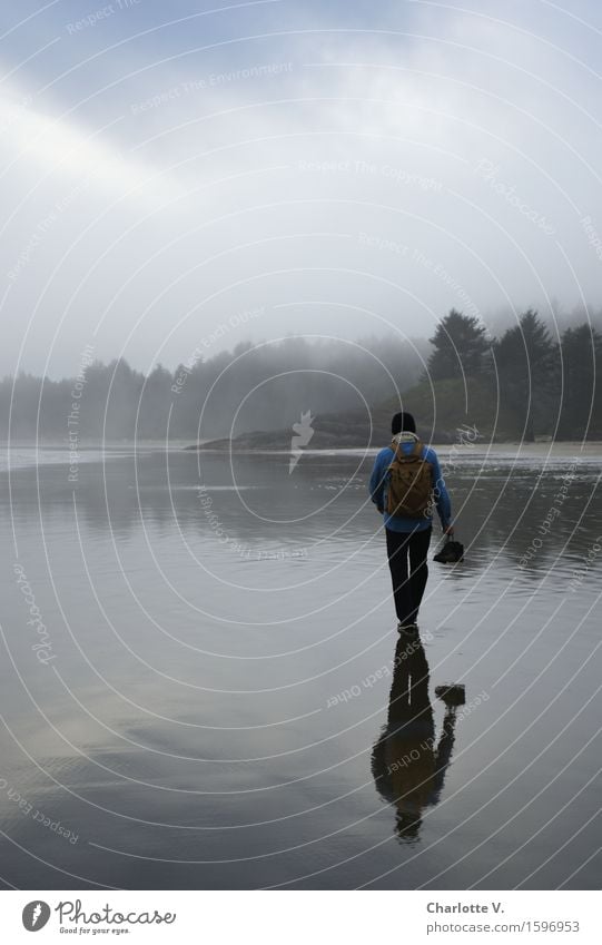 Spiegelspaziergang wandern Mensch maskulin Mann Erwachsene 1 Wanderschuhe gehen tragen nass blau grau türkis weiß ruhig Abenteuer Bewegung Einsamkeit