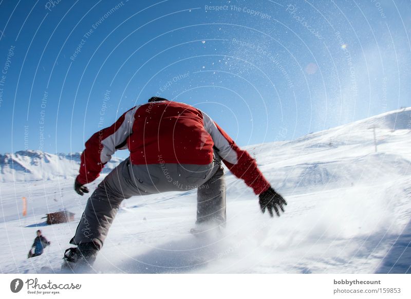 Spass am Leben springen Winter Sport Wintersport anstrengen Schnee Freestyle Weitwinkel Snowblades