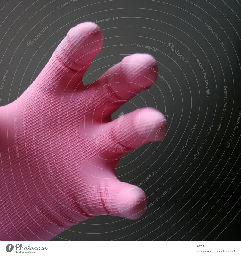 Viervingervaultier Hand Finger Handschuhe gebrauchen Reinigen rosa bizarr Farbe Schutz Gummi Latex greifen gekrümmt Riffel Falte Latexallergie Farbfoto